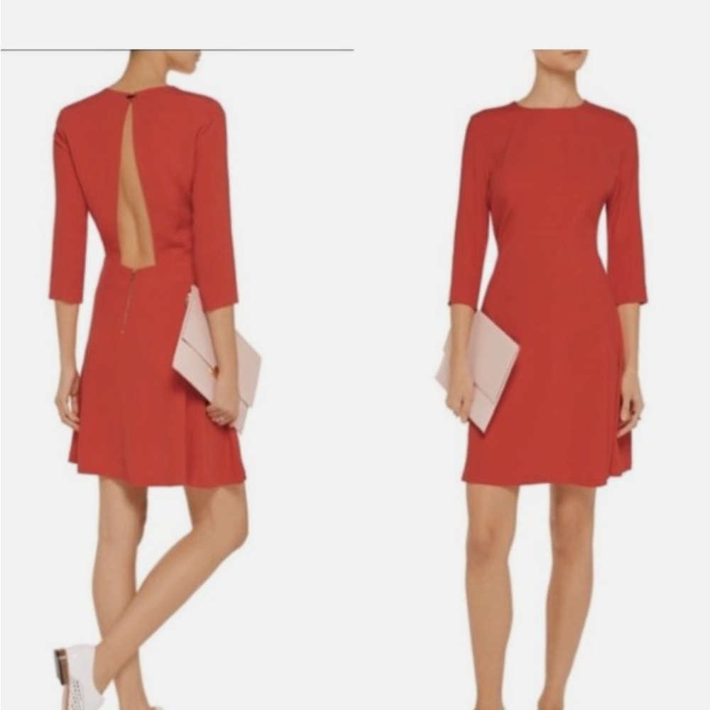 Sandro Red Long Sleeve Open-Back Dress